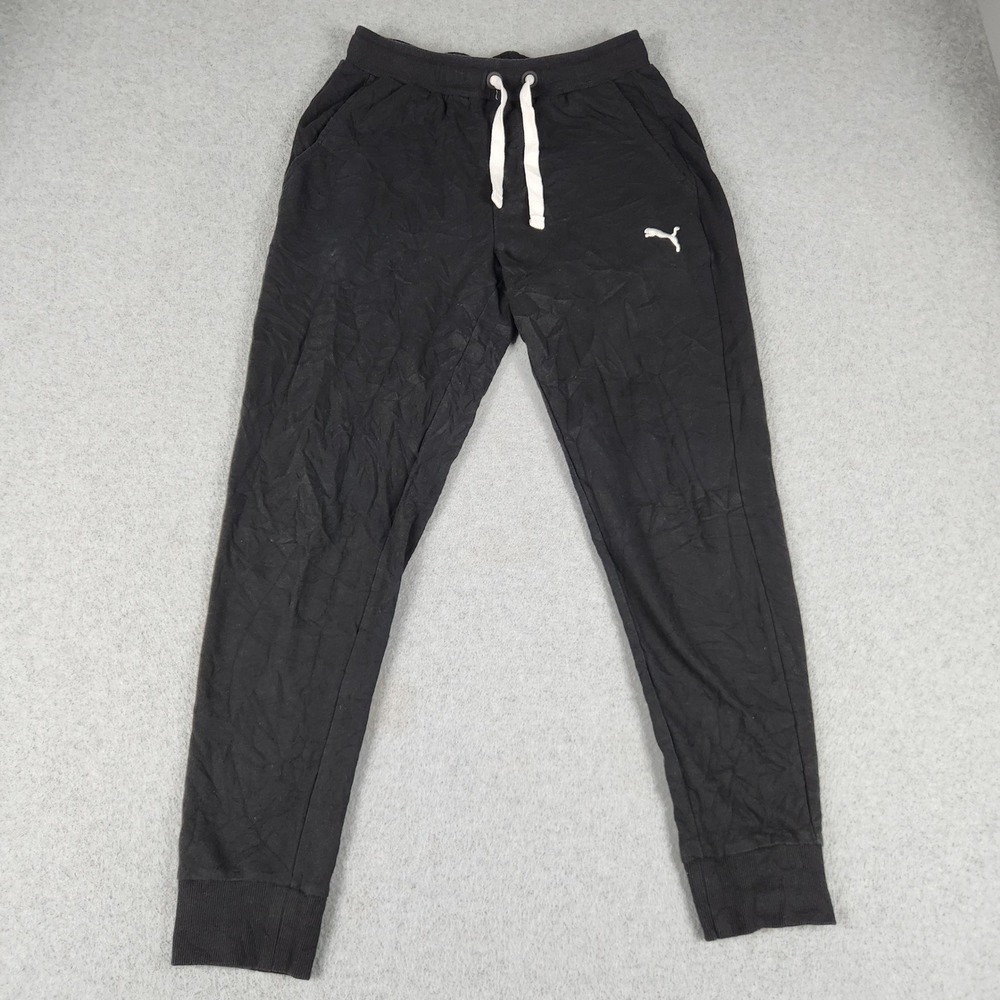 Puma Joggers Mens Small Black Slim Fit Drawstring Waist Comfy Workout Athleisure